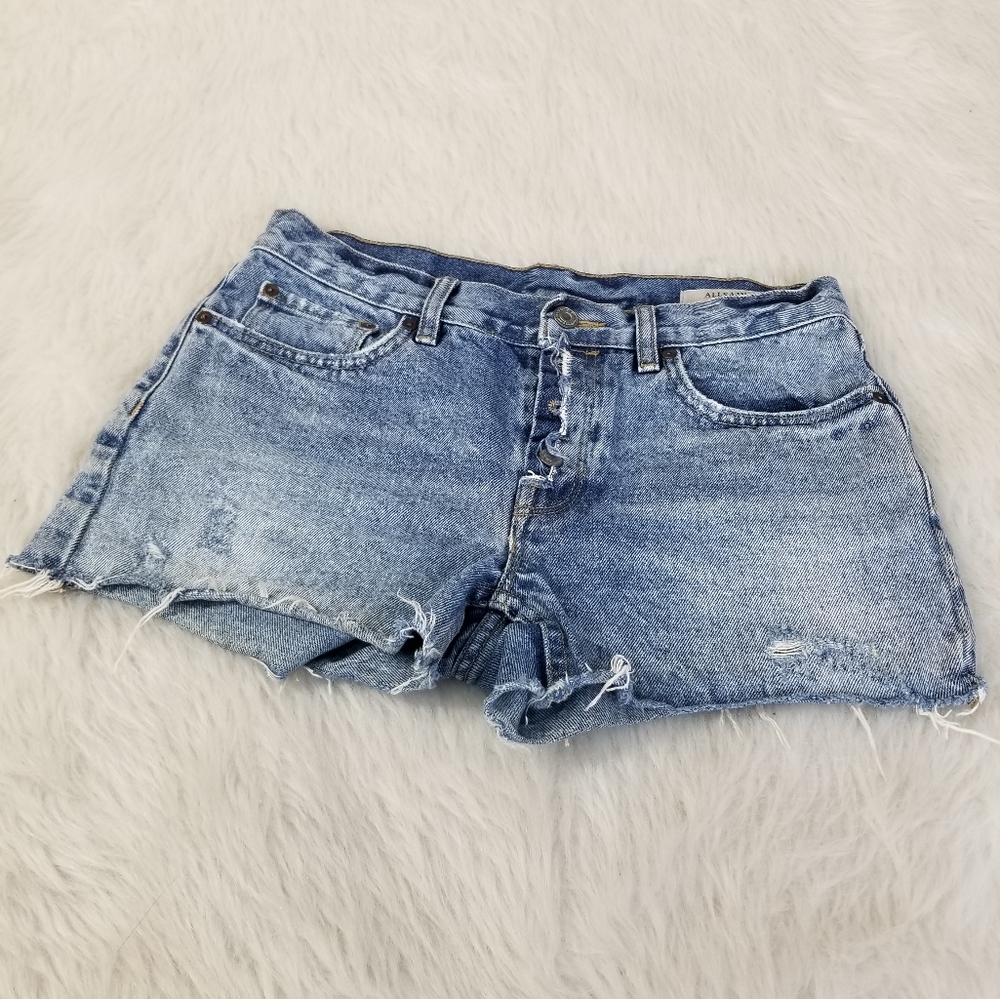 Allsaints Distressed Button Fly Denim Jean Shorts